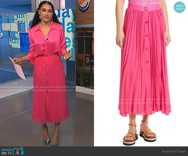 Boss Eplisa Pleated Skirt worn by Morgan Radford on NBC News Daily