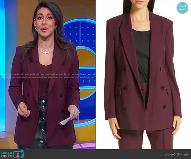 Boss Jalorra Double Breasted Suit Jacket in Dark Berry worn by Erielle Reshef on Good Morning America