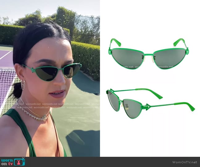 Bottega Veneta Triangle Metal 59MM Cat-Eye Sunglasses worn by Katy Perry on American Idol