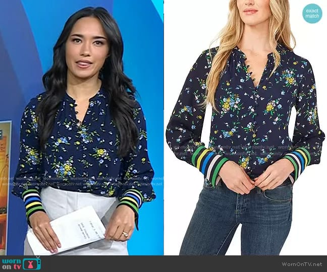 Cece Bouquet Print Blouse worn by Emilie Ikeda on Today