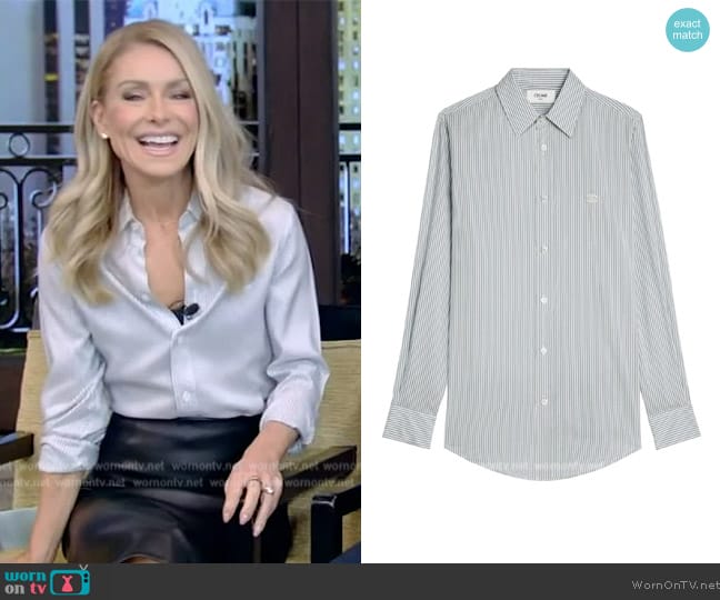 Celine Romy shirt in striped silk worn by Kelly Ripa on Live with Kelly and Mark