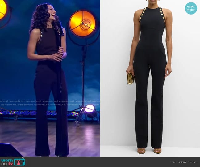 Chiara Boni La Petite Robe Sleeveless Mirror-Embellished Jumpsuit worn by Isabelle McCalla on Good Morning America