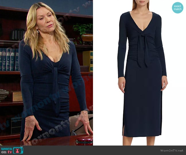 Cinq a Sept Brenna Jersey Tie Midi-Dress in Peacock Blue worn by Kristen DiMera (Stacy Haiduk) on Days of our Lives