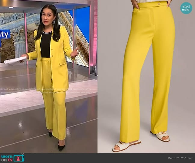 Donna Karan Mid-Rise Straight-Leg Pants in Poison worn by Morgan Radford on NBC News Daily