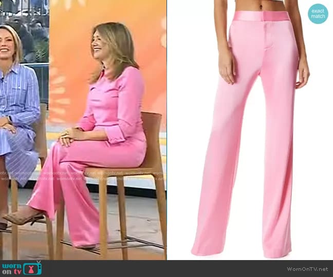 Alice + Olivia Deanna Satin Waist Trousers in Primrose worn by Katie Sands on Today