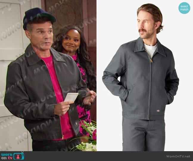 Dickies Unlined Eisenhower Jacket in Charcoal Gray worn by Leo Stark (Greg Rikaart) on Days of our Lives