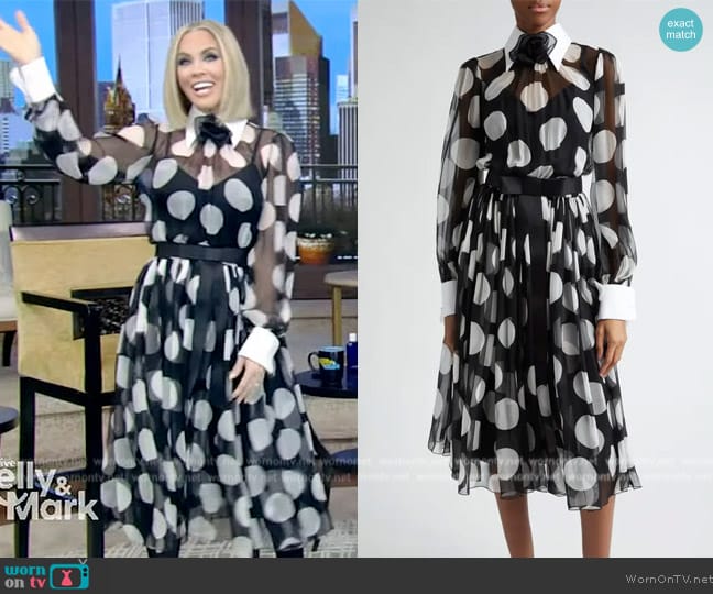 Dolce & Gabbana Polka Dot Long Sleeve Belted Chiffon Midi Dress worn by Jenny McCarthy on Live with Kelly and Mark