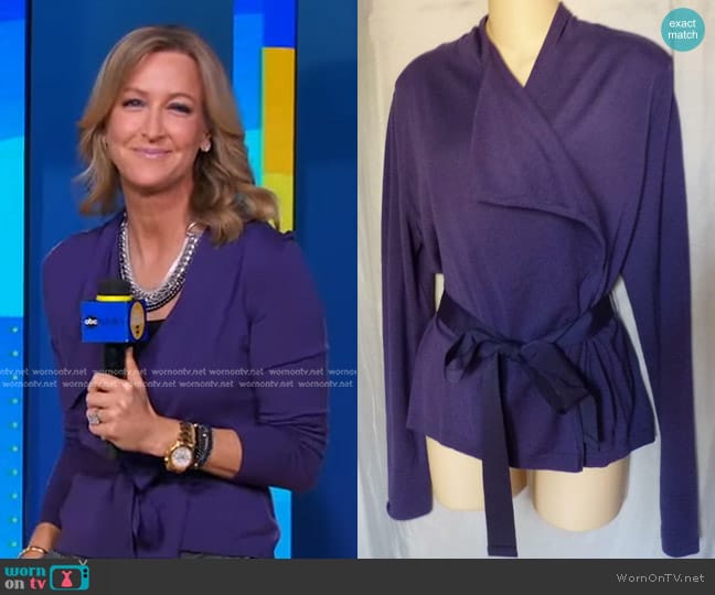 Elie Tahari Wool Belted Cardigan worn by Lara Spencer on Good Morning America