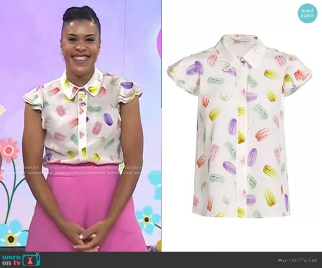 Alice + Olivia Eli Flutter-Sleeve Silk Top worn by Amber Kemp-Gerstel on Today