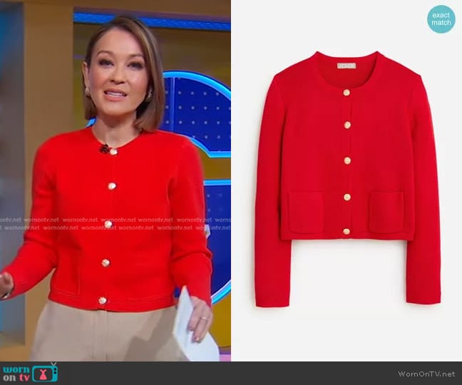 J. Crew Emilie Patch-pocket Sweater Lady Jacket worn by Eva Pilgrim on Good Morning America