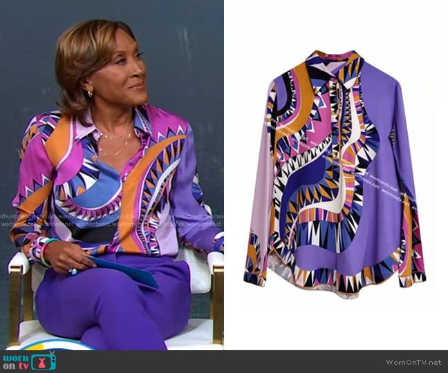 Emilio Pucci Print Silk Shirt worn by Robin Roberts on Good Morning America