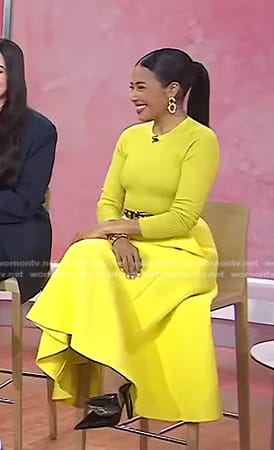 Emma Grede's yellow ribbed sweater and skirt on Today