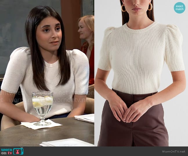 Express Ribbed Crew Neck Puff Sleeve Sweater worn by Molly Lansing-Davis (Kristen Vaganos) on General Hospital