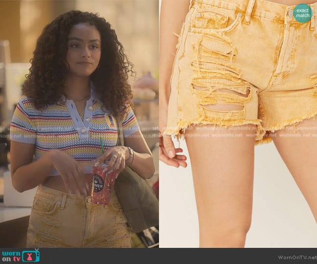 Free People Maggie Denim Jean Shorts worn by Kiela (Daniella Perkins) on Grown-ish