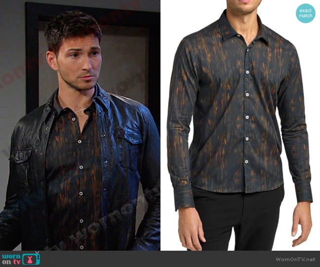 Good Man Brand On-point Stretch Button-up Shirt In Sky Captain Textured Lines worn by Alexander Kiriakis (Robert Scott Wilson) on Days of our Lives