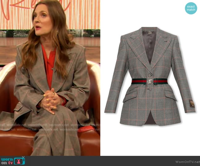 Gucci Checked Tailored Jacket worn by Drew Barrymore on The Drew Barrymore Show