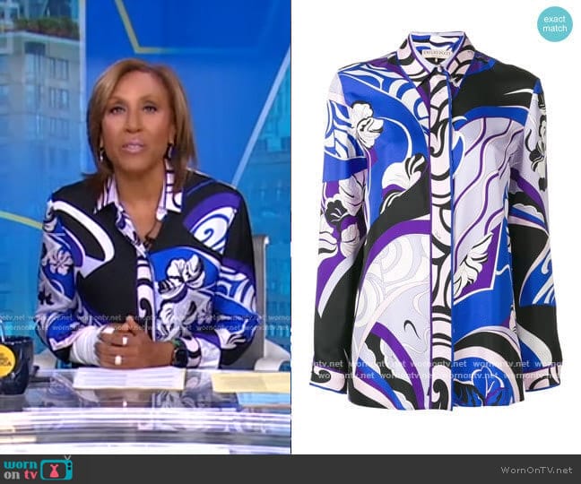 Hanami Print Silk Shirt by Emilio Pucci worn by Robin Roberts on Good Morning America