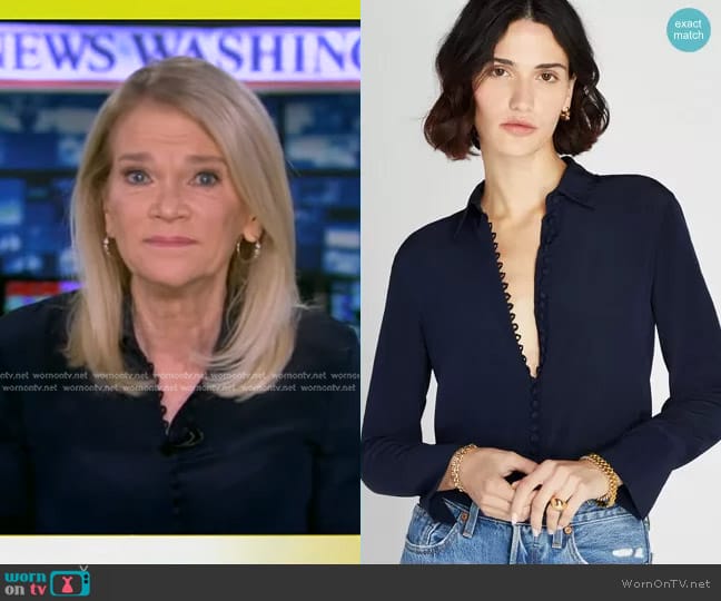 Club Monaco Helek Silk Shirt in Navy worn by Martha Raddatz on Good Morning America