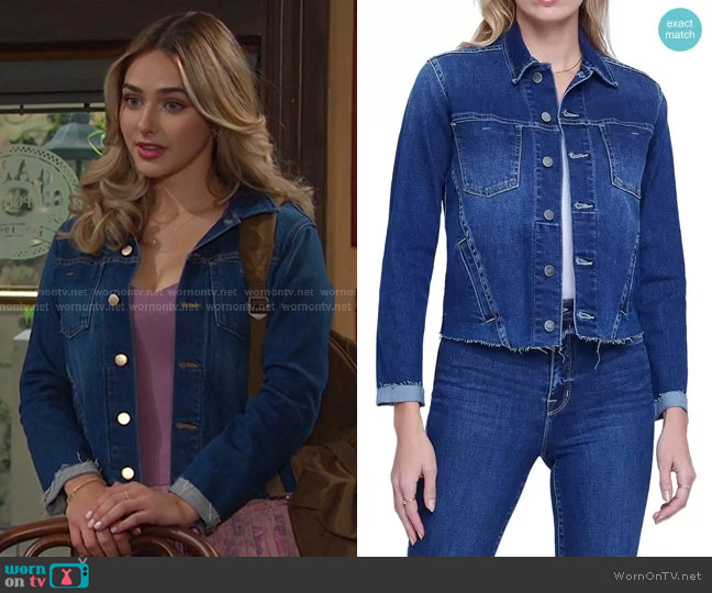 L'Agence Janelle Raw Hem Denim Jacket in Magnolia worn by Holly Jonas (Ashley Puzemis) on Days of our Lives