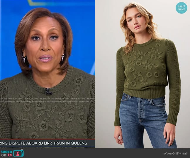 Jason Wu Collective Embroidered Floral Sweater worn by Robin Roberts on Good Morning America