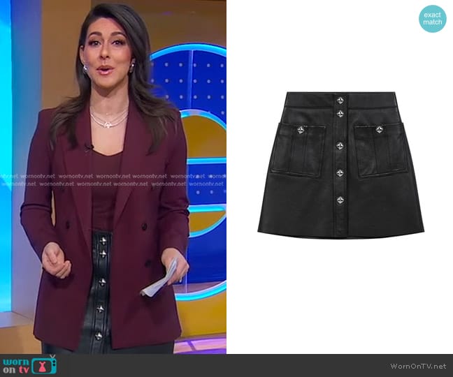 Maje Jeate Leather Mini Skirt worn by Erielle Reshef on Good Morning America