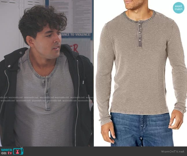 John Varvatos Nashville Waff Henley Top in Grey Heather