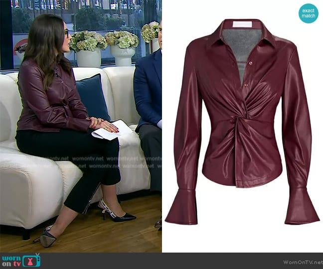 Jonathan Simkhai Louisa Twist Front Vegan Leather Shirt worn by Savannah Sellers on Today