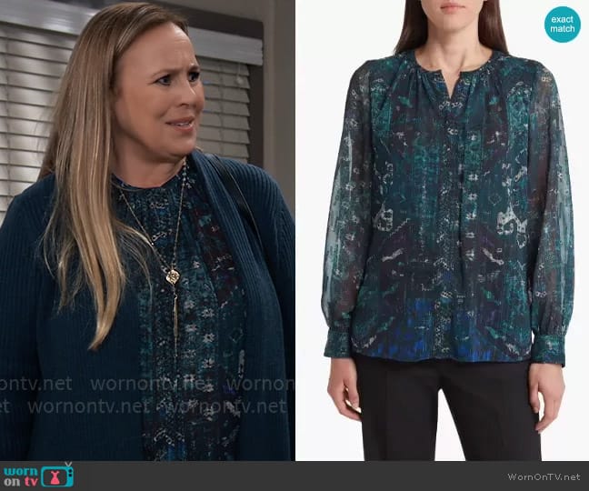 Kobi Halperin Shai Blouse in Sea Moss worn by Laura Collins (Genie Francis) on General Hospital