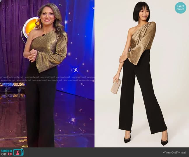 Lauren Ralph Lauren Copper One Shoulder Jumpsuit worn by Ginger Zee on Good Morning America