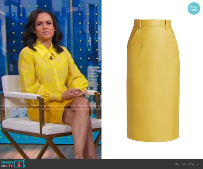 Sergio Hudson Leather Pencil Skirt worn by Linsey Davis on Good Morning America