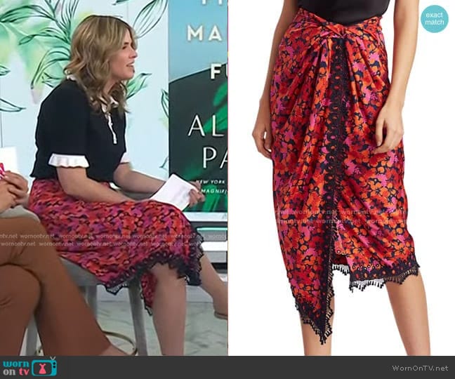 Derek Lam 10 Crosby Liona Lace-Trimmed Faux-Wrap Skirt worn by Jenna Bush Hager on Today