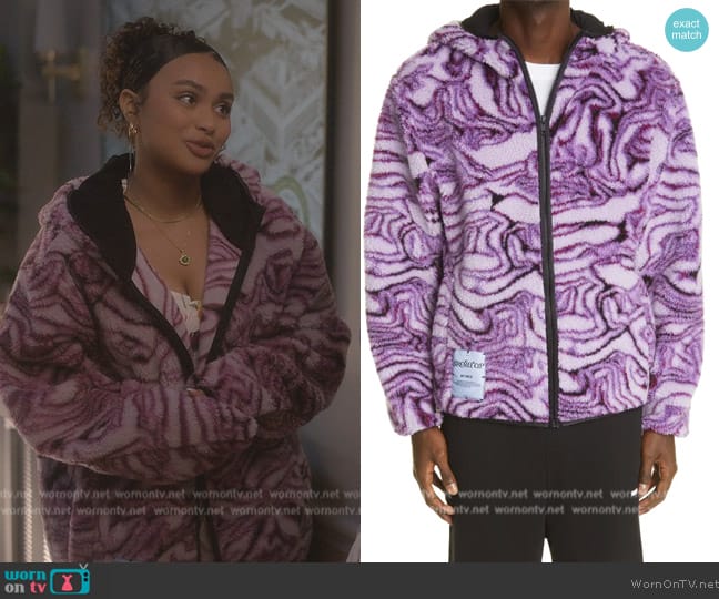 MCQ Marble Print High Pile Fleece Hooded Jacket worn by Kiela (Daniella Perkins) on Grown-ish