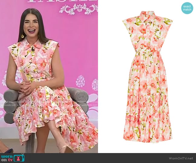 MISA Los Angeles Nicole Dress in Blushing Flora worn by Erica Wark on Today