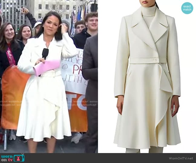 Mackage Rose Wool and Leather Coat in Cream worn by Laura Jarrett on Today