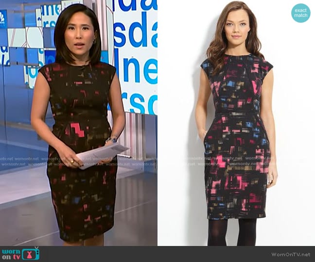 Maggy London  Sueded Trim Ponte Knit Sheath Dress worn by Vicky Nguyen on NBC News Daily