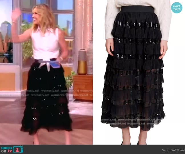 Maje Josephy Sequined Ruffled Maxi Skirt worn by Sara Haines on The View