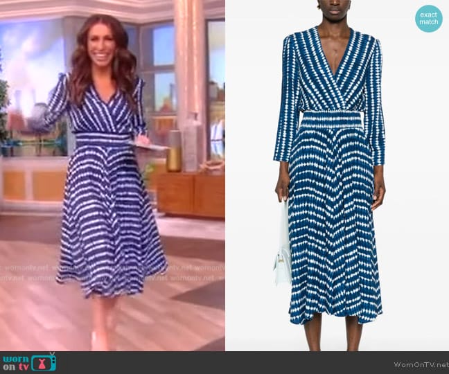 Maje Abstract-pattern asymmetrical mid dress worn by Alyssa Farah Griffin on The View