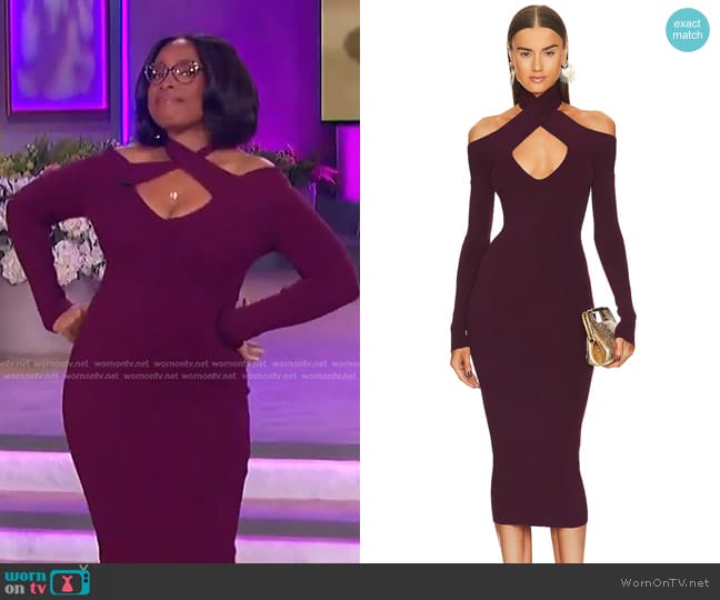 Michael Costello x REVOLVE Lora Midi Dress in Eggplant worn by Jennifer Hudson on The Jennifer Hudson Show