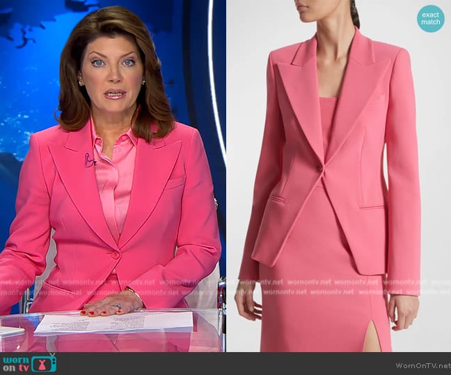 Michael Kors Collection Stretch Pebble Crepe Blazer Jacket worn by Norah O'Donnell on CBS Evening News