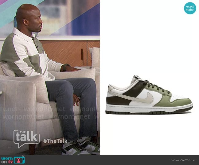 Nike Dunk Low Sneakers in Oil Green worn by Akbar Gbajabiamila on The Talk