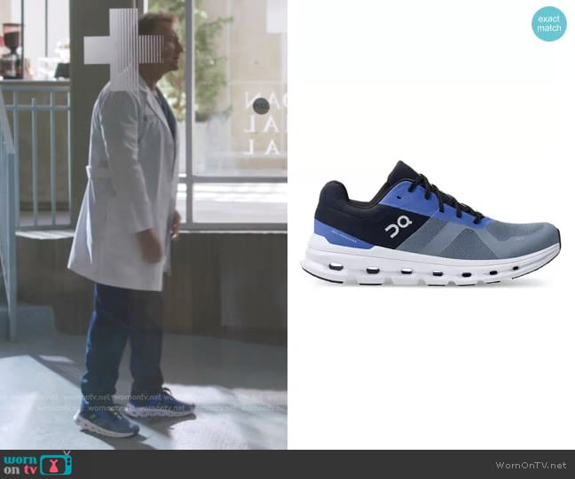 On Cloudrunner Running Shoe in Metal/Midnight worn by Owen Hunt (Kevin McKidd) on Greys Anatomy