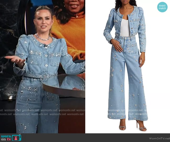 Patbo Denim Beaded Cropped Jacket worn by Keltie Knight on E! News