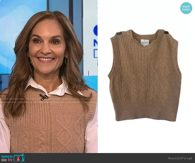 Pink Rose Cable Knit Sweater Vest worn by Joy Bauer on NBC News Daily