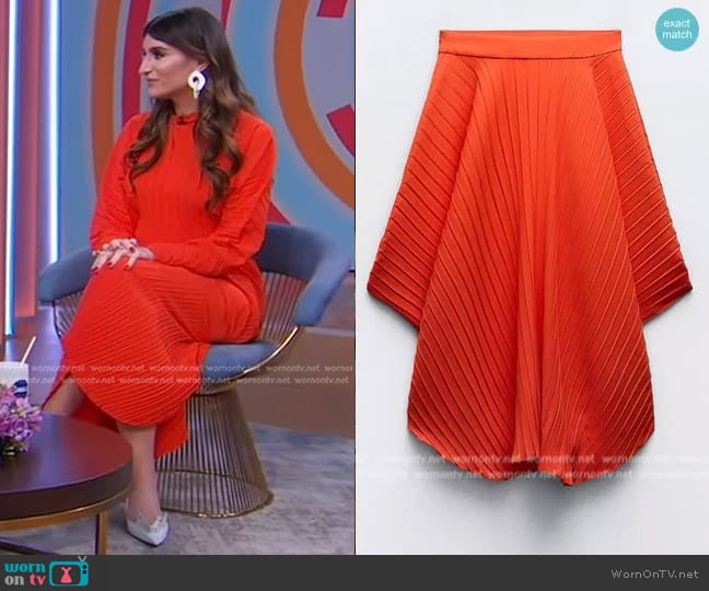 Zara Pleated Asymmetrical Skirt worn by Haley Sacks on Good Morning America