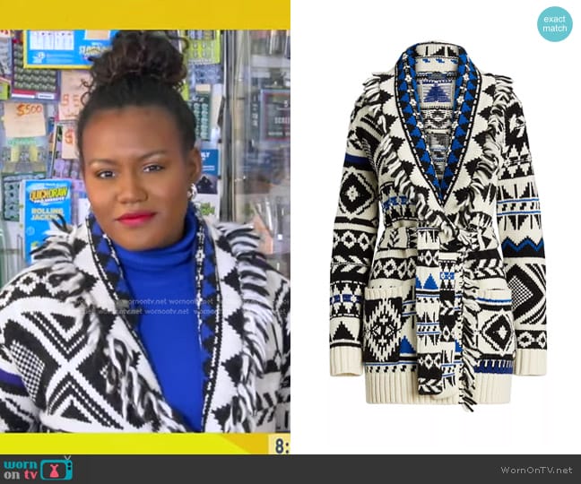 Polo Ralph Lauren Geometric Fringe Wool-Blend Cardigan worn by Janai Norman on Good Morning America