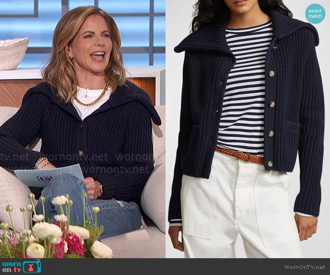 Polo Ralph Lauren Rib-Knit Cotton Collared Cardigan worn by Natalie Morales on The Talk