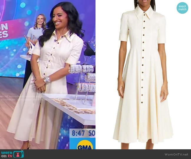 Proenza Schouler Button-Up Flared Shirtdress worn by Adriana Carrig on Good Morning America