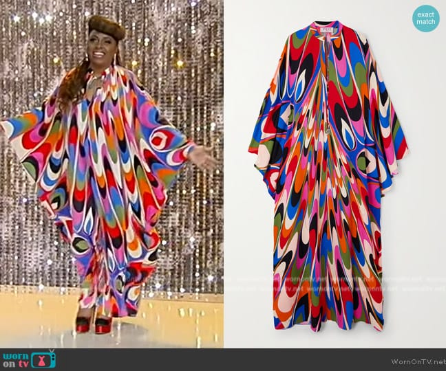 Pucci Printed stretch-satin kaftan worn by Ledisi Anibade Young on Tamron Hall Show