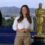 Rocsi Diaz’s white ribbed sweater and beige pants on Good Morning America