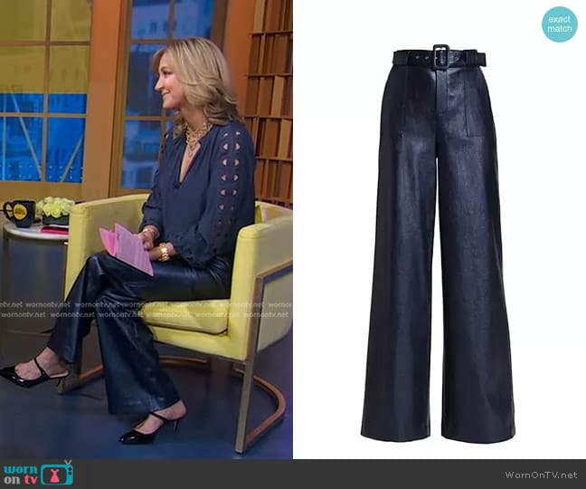 WornOnTV: Lara’s navy cutout blouse and leather pants on Good Morning ...